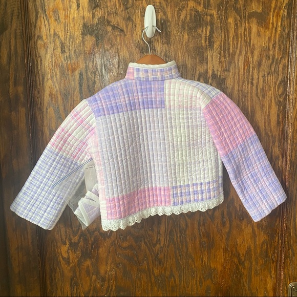 Grannie quilted pink purple baby coat jacket with matching bib 12-18 months - Picture 5 of 13
